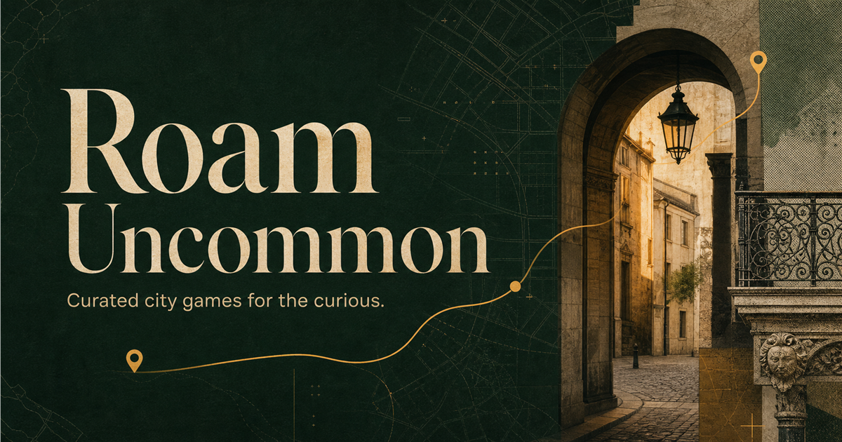 A warm old-city archway, map lines, and the Roam Uncommon route